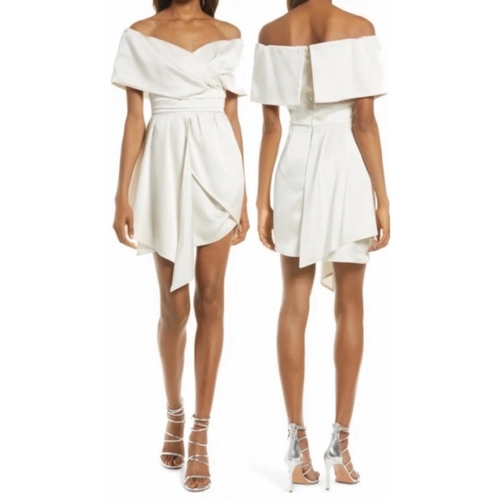Lulu's Ivory Asymmetric Off the Shoulder Mini Dress